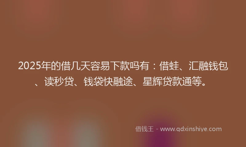 2025年的借几天容易下款吗有：借蛙、汇融钱包、读秒贷、钱袋快融途、星辉贷款通等。