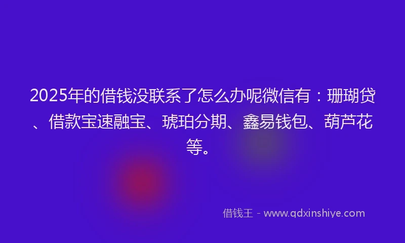 2025年的借钱没联系了怎么办呢微信有：珊瑚贷、借款宝速融宝、琥珀分期、鑫易钱包、葫芦花等。