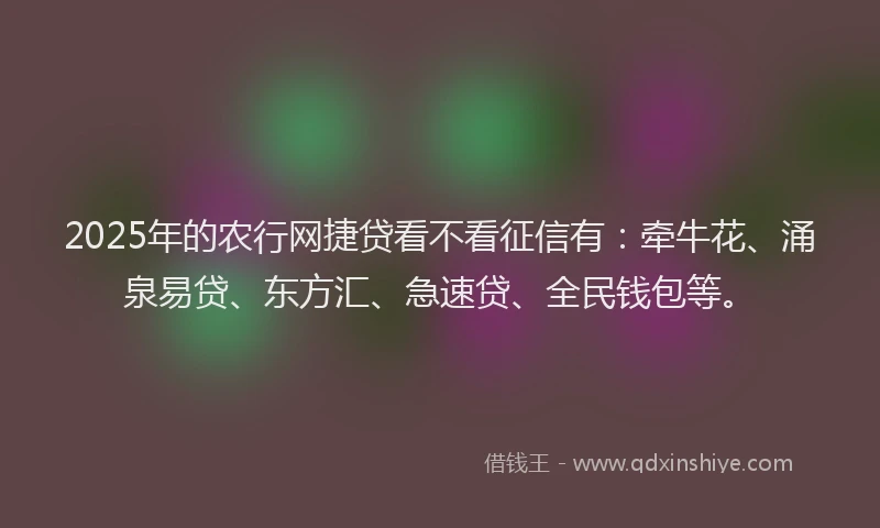 2025年的农行网捷贷看不看征信有：牵牛花、涌泉易贷、东方汇、急速贷、全民钱包等。
