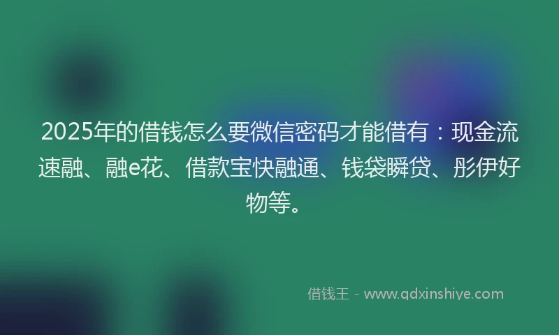2025年的借钱怎么要微信密码才能借有：现金流速融、融e花、借款宝快融通、钱袋瞬贷、彤伊好物等。