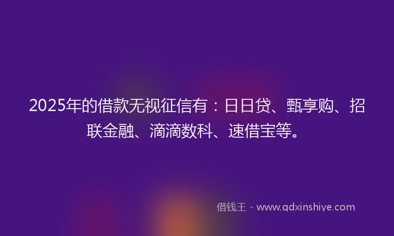 2025年的借款无视征信有：日日贷、甄享购、招联金融、滴滴数科、速借宝等。