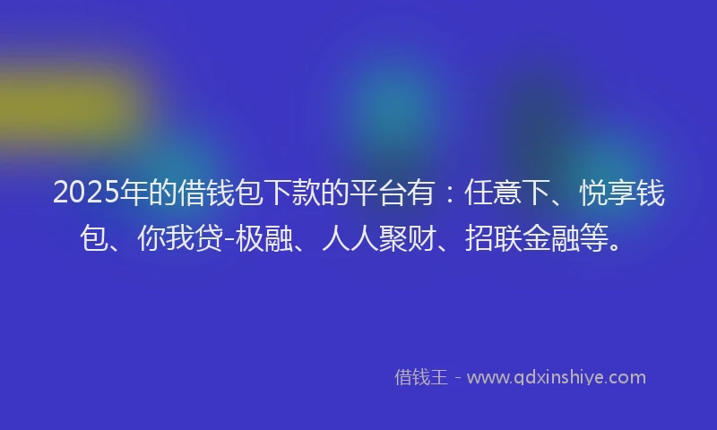 2025年的借钱包下款的平台有：任意下、悦享钱包、你我贷-极融、人人聚财、招联金融等。