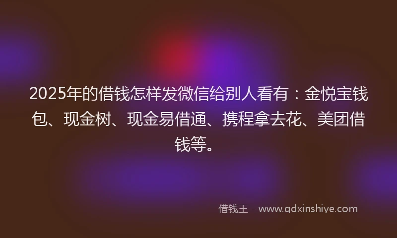2025年的借钱怎样发微信给别人看有：金悦宝钱包、现金树、现金易借通、携程拿去花、美团借钱等。