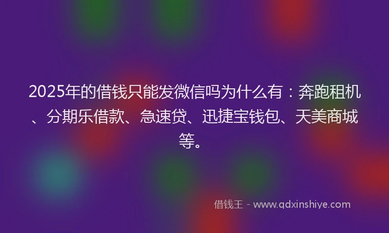 2025年的借钱只能发微信吗为什么有：奔跑租机、分期乐借款、急速贷、迅捷宝钱包、天美商城等。