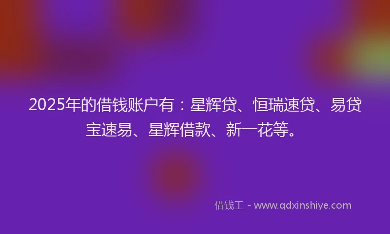 2025年的借钱账户有：星辉贷、恒瑞速贷、易贷宝速易、星辉借款、新一花等。
