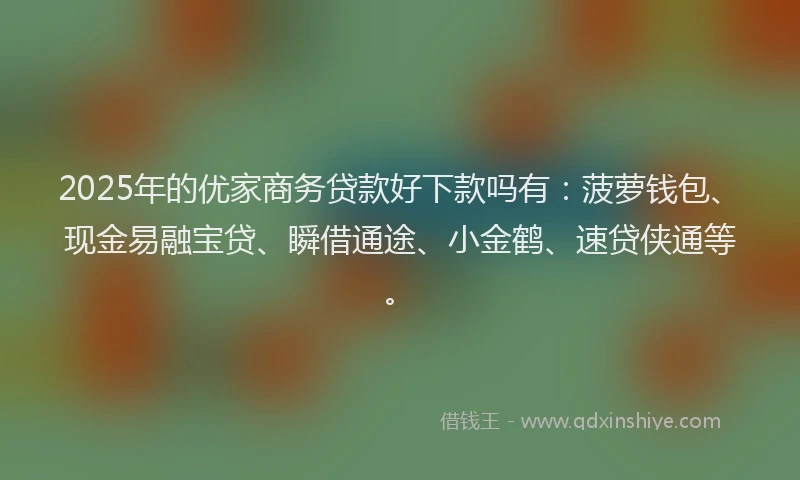 2025年的优家商务贷款好下款吗有：菠萝钱包、现金易融宝贷、瞬借通途、小金鹤、速贷侠通等。