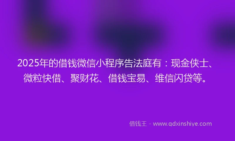 2025年的借钱微信小程序告法庭有：现金侠士、微粒快借、聚财花、借钱宝易、维信闪贷等。