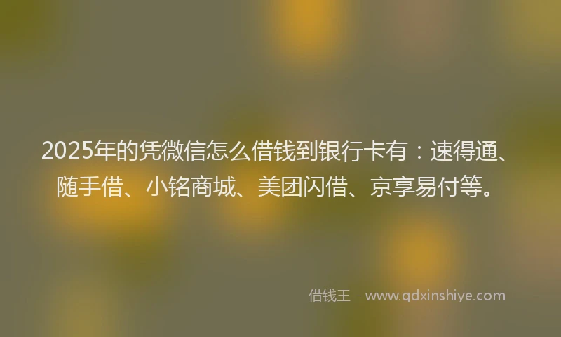 2025年的凭微信怎么借钱到银行卡有：速得通、随手借、小铭商城、美团闪借、京享易付等。