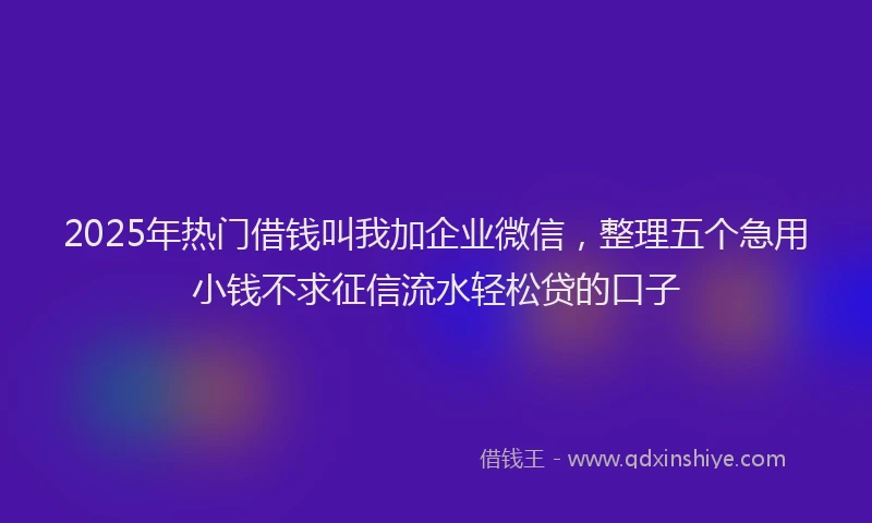 2025年热门借钱叫我加企业微信，整理五个急用小钱不求征信流水轻松贷的口子