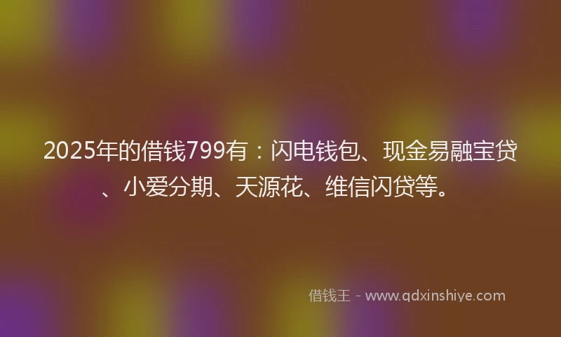 2025年的借钱799有：闪电钱包、现金易融宝贷、小爱分期、天源花、维信闪贷等。