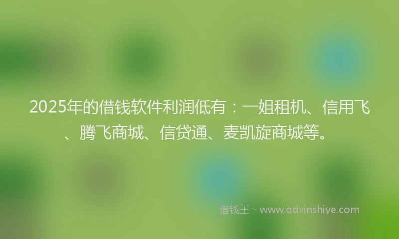2025年的借钱软件利润低有：一姐租机、信用飞、腾飞商城、信贷通、麦凯旋商城等。