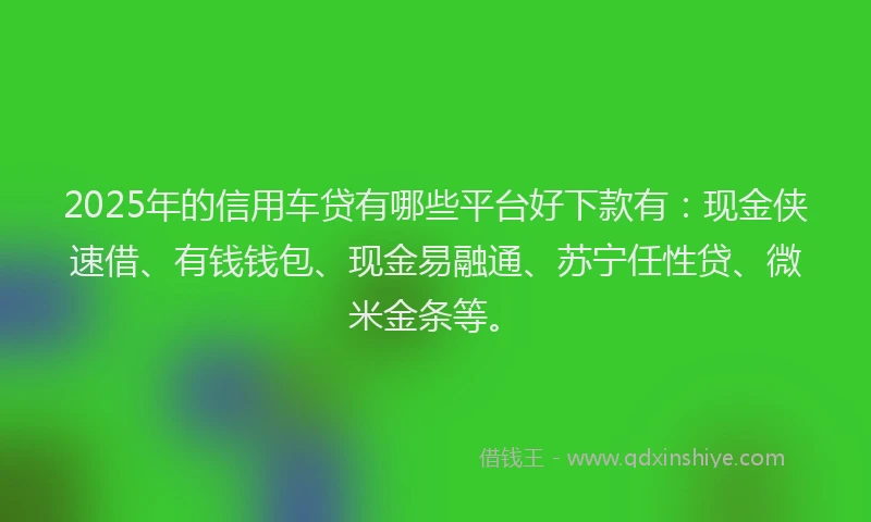 2025年的信用车贷有哪些平台好下款有：现金侠速借、有钱钱包、现金易融通、苏宁任性贷、微米金条等。