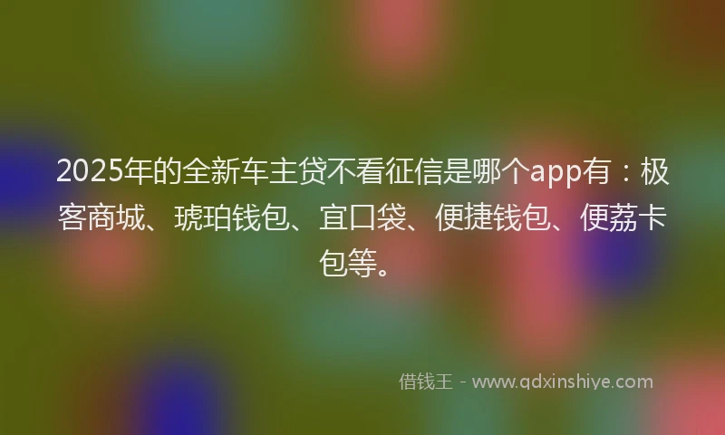 2025年的全新车主贷不看征信是哪个app有：极客商城、琥珀钱包、宜口袋、便捷钱包、便荔卡包等。