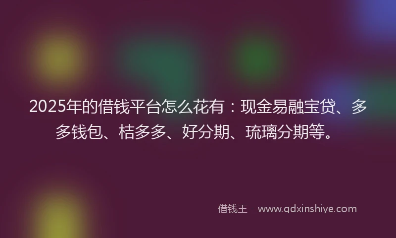2025年的借钱平台怎么花有：现金易融宝贷、多多钱包、桔多多、好分期、琉璃分期等。