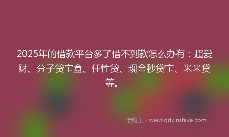 2025年的借款平台多了借不到款怎么办有：超爱财、分子贷宝盒、任性贷、现金秒贷宝、米米贷等。