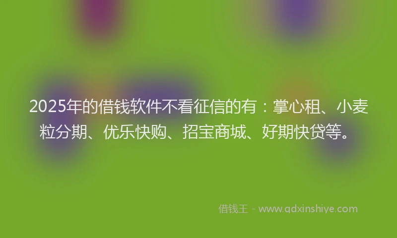 2025年的借钱软件不看征信的有：掌心租、小麦粒分期、优乐快购、招宝商城、好期快贷等。
