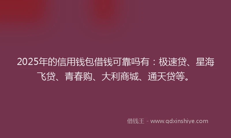 2025年的信用钱包借钱可靠吗有：极速贷、星海飞贷、青春购、大利商城、通天贷等。