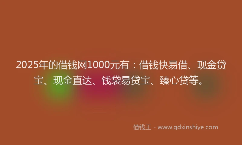 2025年的借钱网1000元有：借钱快易借、现金贷宝、现金直达、钱袋易贷宝、臻心贷等。
