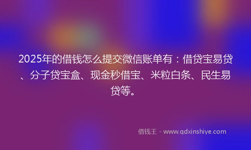 2025年的借钱怎么提交微信账单有：借贷宝易贷、分子贷宝盒、现金秒借宝、米粒白条、民生易贷等。