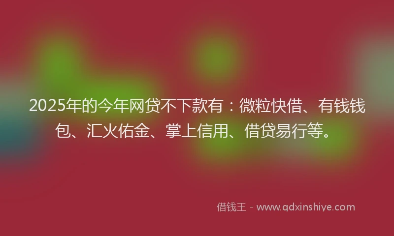 2025年的今年网贷不下款有：微粒快借、有钱钱包、汇火佑金、掌上信用、借贷易行等。