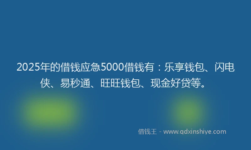 2025年的借钱应急5000借钱有：乐享钱包、闪电侠、易秒通、旺旺钱包、现金好贷等。