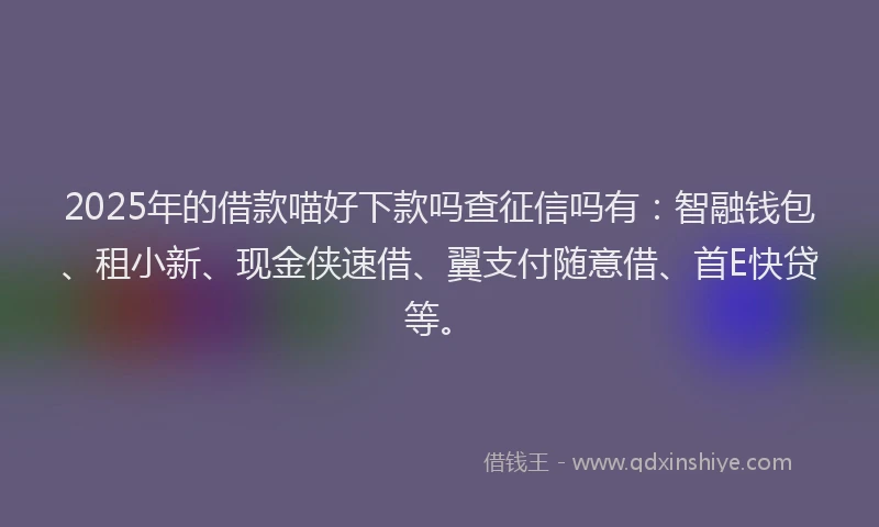 2025年的借款喵好下款吗查征信吗有：智融钱包、租小新、现金侠速借、翼支付随意借、首E快贷等。