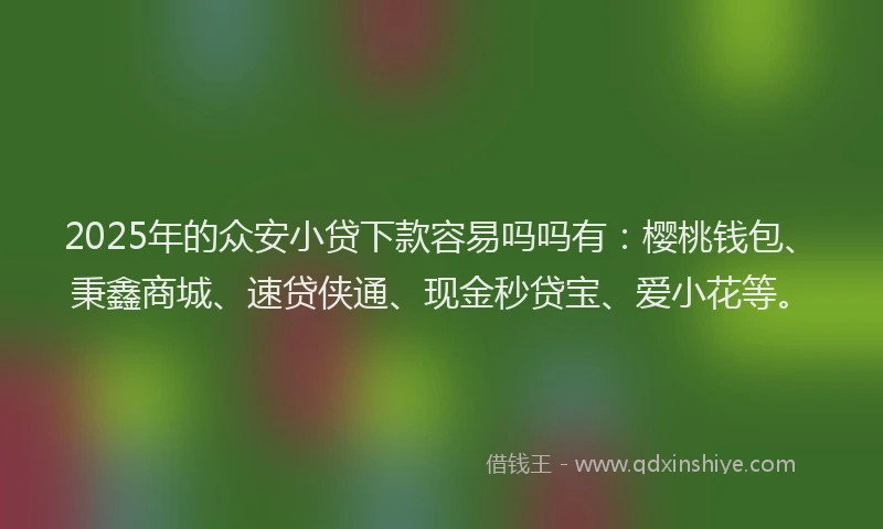 2025年的众安小贷下款容易吗吗有：樱桃钱包、秉鑫商城、速贷侠通、现金秒贷宝、爱小花等。