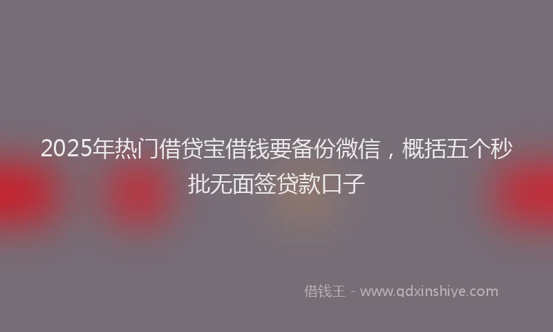 2025年热门借贷宝借钱要备份微信，概括五个秒批无面签贷款口子