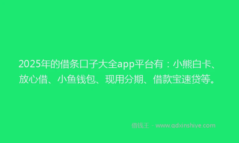 2025年的借条口子大全app平台有：小熊白卡、放心借、小鱼钱包、现用分期、借款宝速贷等。