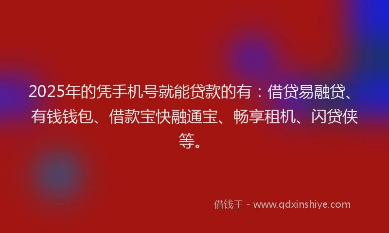 2025年的凭手机号就能贷款的有：借贷易融贷、有钱钱包、借款宝快融通宝、畅享租机、闪贷侠等。
