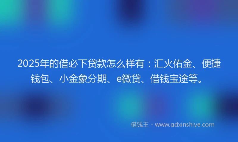 2025年的借必下贷款怎么样有：汇火佑金、便捷钱包、小金象分期、e微贷、借钱宝途等。