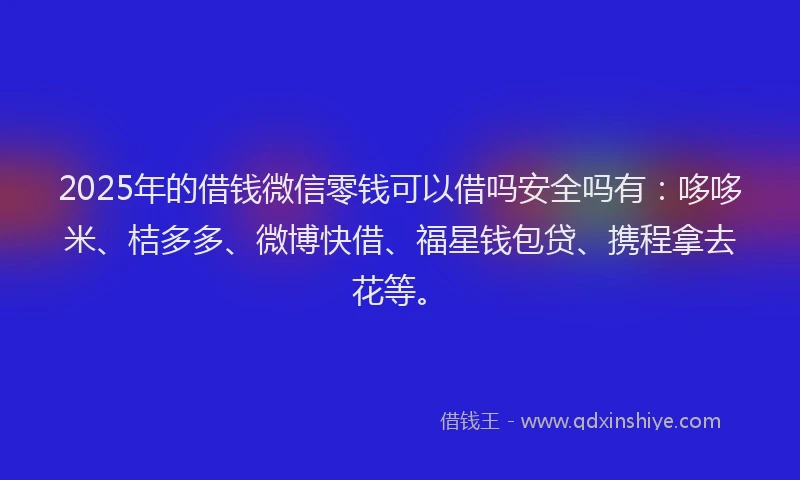 2025年的借钱微信零钱可以借吗安全吗有：哆哆米、桔多多、微博快借、福星钱包贷、携程拿去花等。