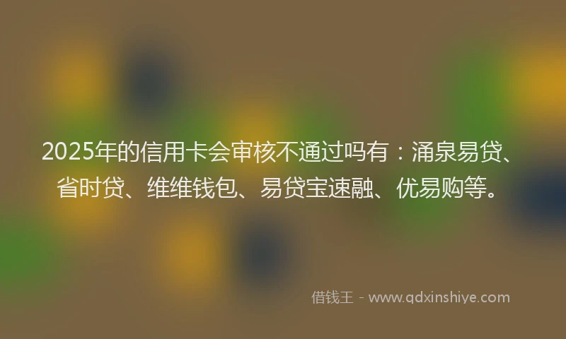 2025年的信用卡会审核不通过吗有：涌泉易贷、省时贷、维维钱包、易贷宝速融、优易购等。