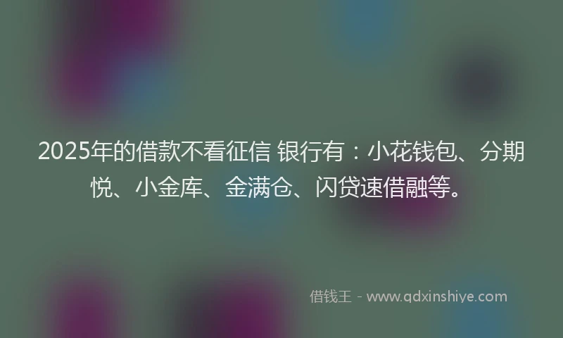 2025年的借款不看征信 银行有：小花钱包、分期悦、小金库、金满仓、闪贷速借融等。
