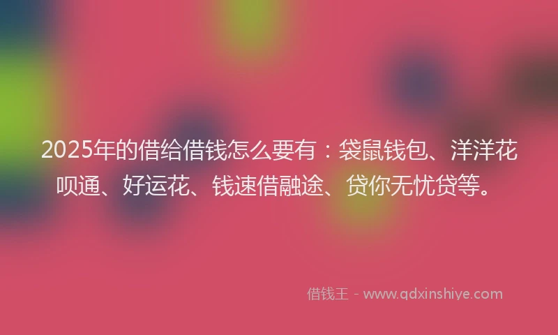 2025年的借给借钱怎么要有：袋鼠钱包、洋洋花呗通、好运花、钱速借融途、贷你无忧贷等。