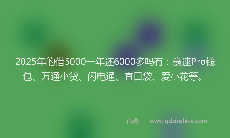 2025年的借5000一年还6000多吗有：鑫速Pro钱包、万通小贷、闪电通、宜口袋、爱小花等。