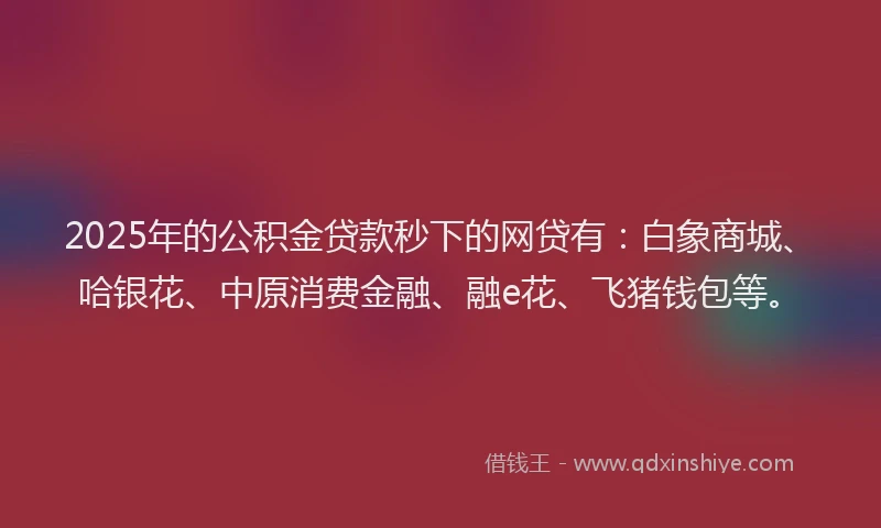 2025年的公积金贷款秒下的网贷有：白象商城、哈银花、中原消费金融、融e花、飞猪钱包等。
