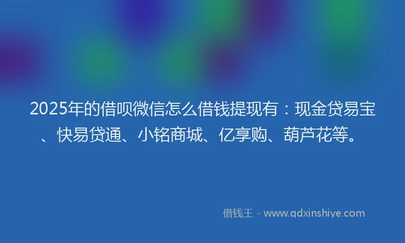 2025年的借呗微信怎么借钱提现有：现金贷易宝、快易贷通、小铭商城、亿享购、葫芦花等。