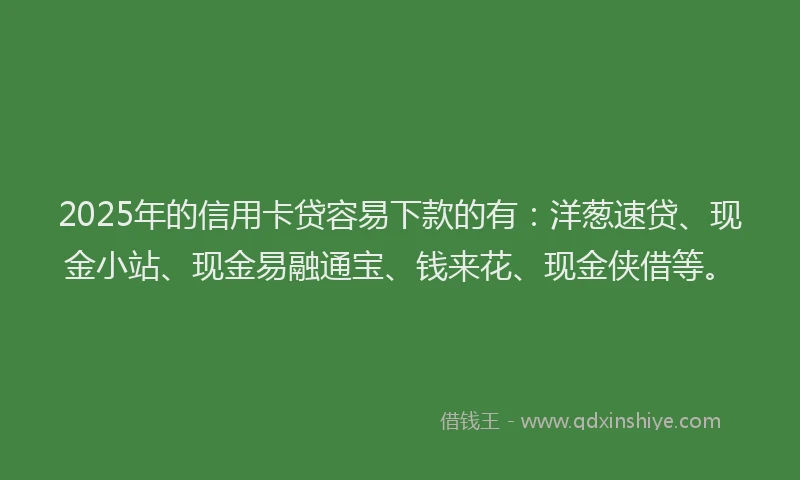 2025年的信用卡贷容易下款的有：洋葱速贷、现金小站、现金易融通宝、钱来花、现金侠借等。
