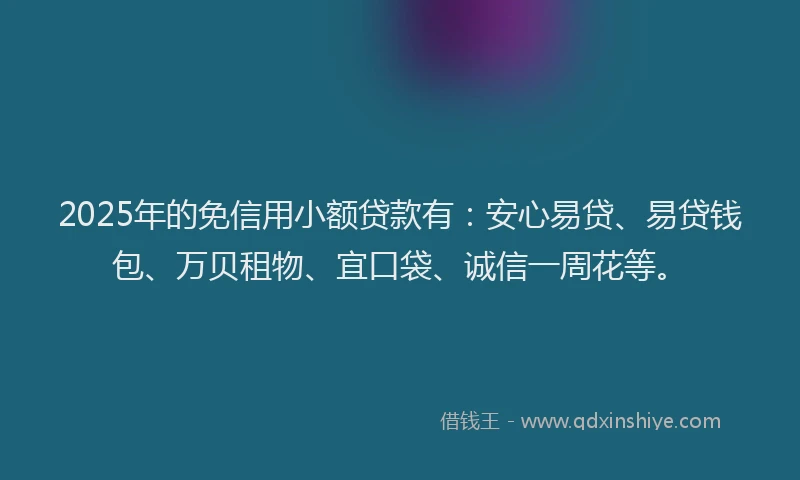 2025年的免信用小额贷款有：安心易贷、易贷钱包、万贝租物、宜口袋、诚信一周花等。