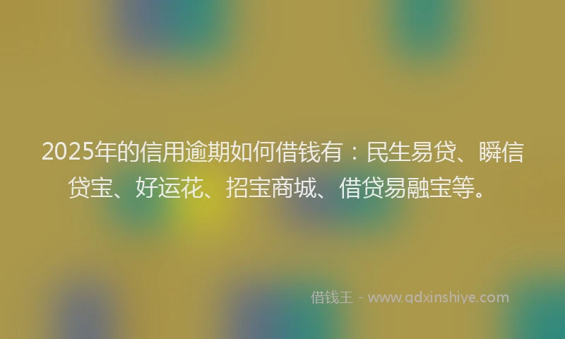 2025年的信用逾期如何借钱有：民生易贷、瞬信贷宝、好运花、招宝商城、借贷易融宝等。