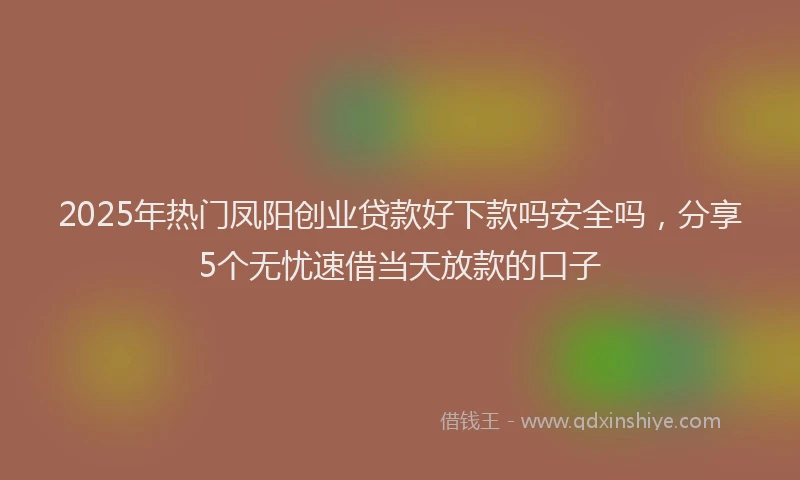 2025年热门凤阳创业贷款好下款吗安全吗，分享5个无忧速借当天放款的口子