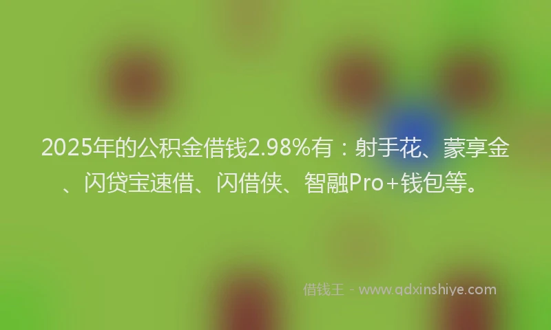 2025年的公积金借钱2.98%有：射手花、蒙享金、闪贷宝速借、闪借侠、智融Pro+钱包等。