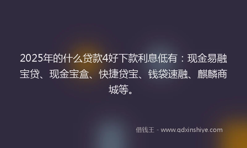 2025年的什么贷款4好下款利息低有：现金易融宝贷、现金宝盒、快捷贷宝、钱袋速融、麒麟商城等。