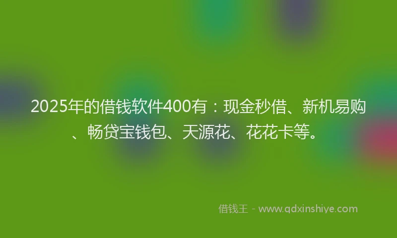 2025年的借钱软件400有：现金秒借、新机易购、畅贷宝钱包、天源花、花花卡等。