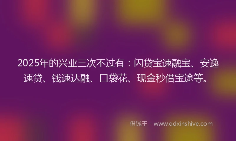 2025年的兴业三次不过有：闪贷宝速融宝、安逸速贷、钱速达融、口袋花、现金秒借宝途等。