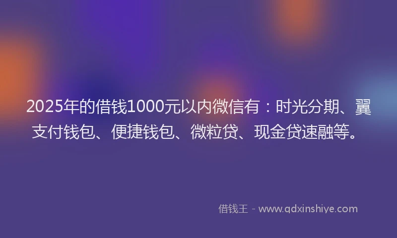2025年的借钱1000元以内微信有：时光分期、翼支付钱包、便捷钱包、微粒贷、现金贷速融等。