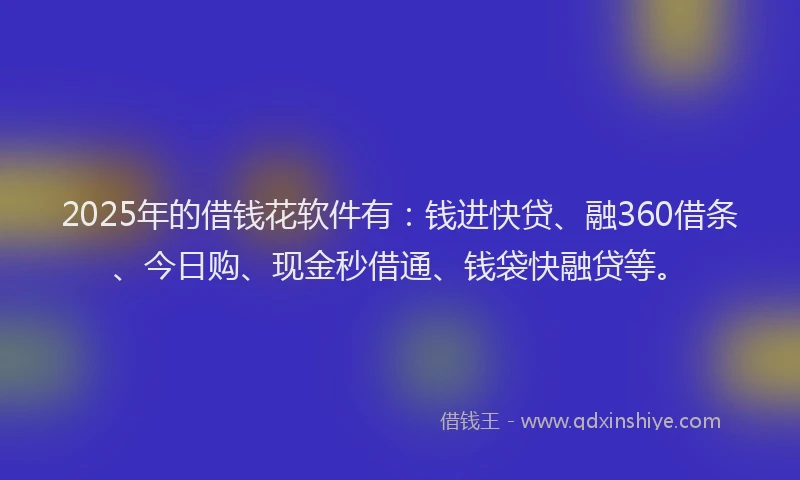 2025年的借钱花软件有：钱进快贷、融360借条、今日购、现金秒借通、钱袋快融贷等。
