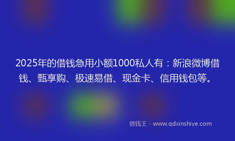 2025年的借钱急用小额1000私人有：新浪微博借钱、甄享购、极速易借、现金卡、信用钱包等。