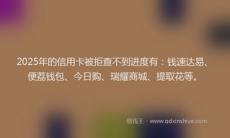 2025年的信用卡被拒查不到进度有：钱速达易、便荔钱包、今日购、瑞耀商城、提取花等。